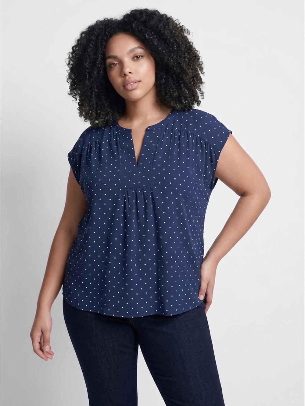 LOFT navy polka dot blouse Size L